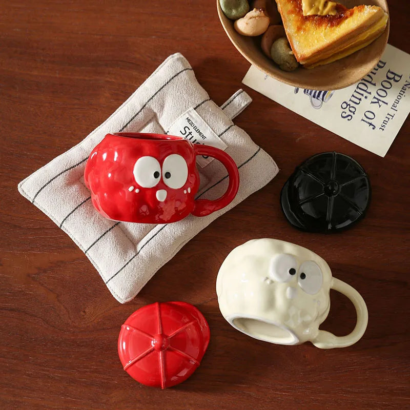 Cute Cartoon Ceramic Coffee Mug with Lid Creative Home Office Couple Water Cup