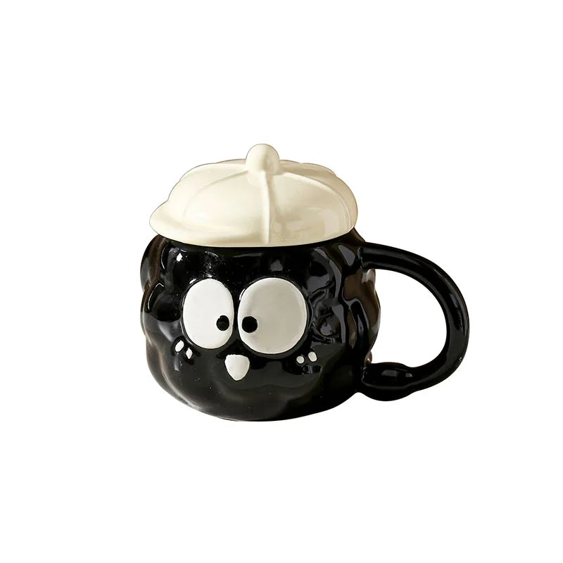 Cute Cartoon Ceramic Coffee Mug with Lid Creative Home Office Couple Water Cup