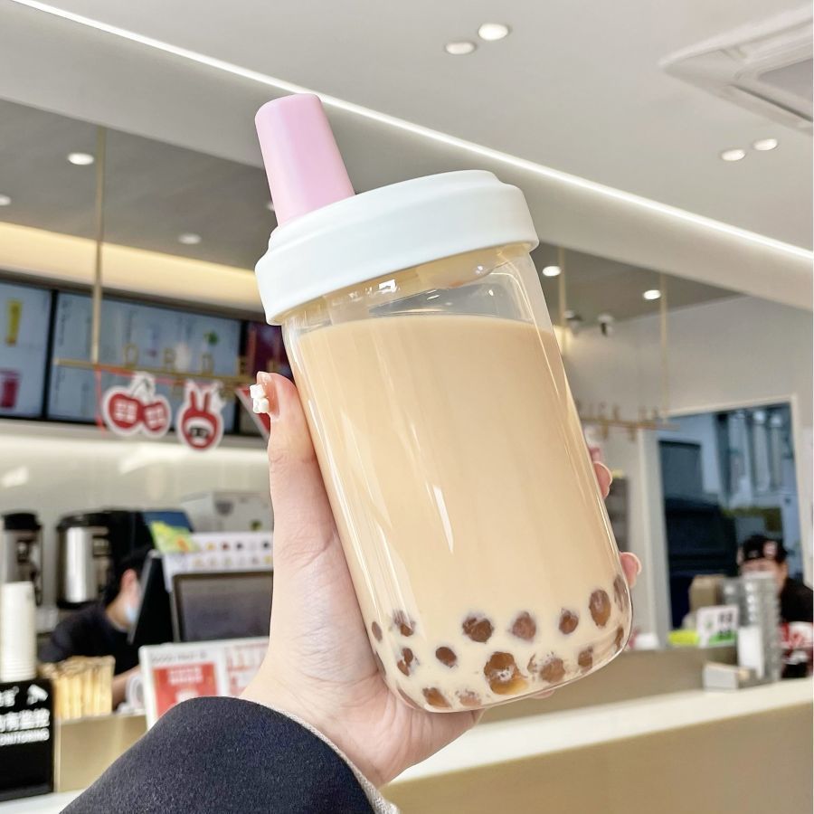 500ml Large Capacity Boba Cup BPA-Free Reusable Plastic Drinking Bottle with Straw Custom for Milk Tea Shop Outdoor Travel