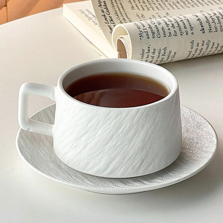250ml Ceramic Cup White & Black Coffee Cup and Saucer Set