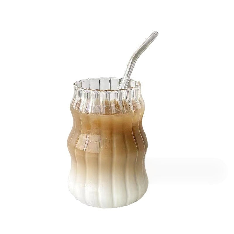 Ins Style High Borosilicate High Value Vertical Glass Water Cup with Bamboo Lid & Straw