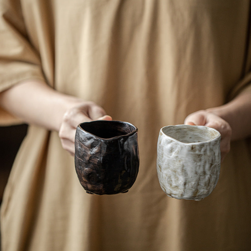 Handmade Vintage Ceramic Tea Cup Stone Shape Design Glass Water Cup