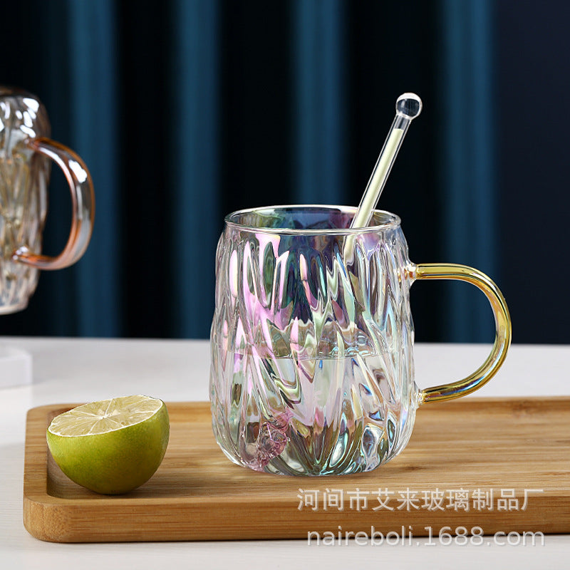 High Appearance Heat-resistant High-borosilicate Colorful Glass Coffee Mug with Lid for Office Water & Milk