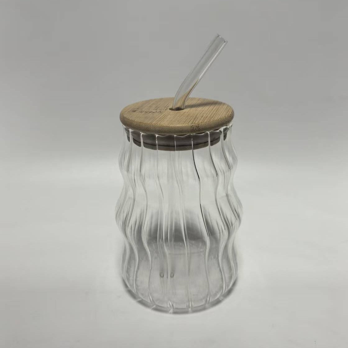Ins Style High Borosilicate High Value Vertical Glass Water Cup with Bamboo Lid & Straw