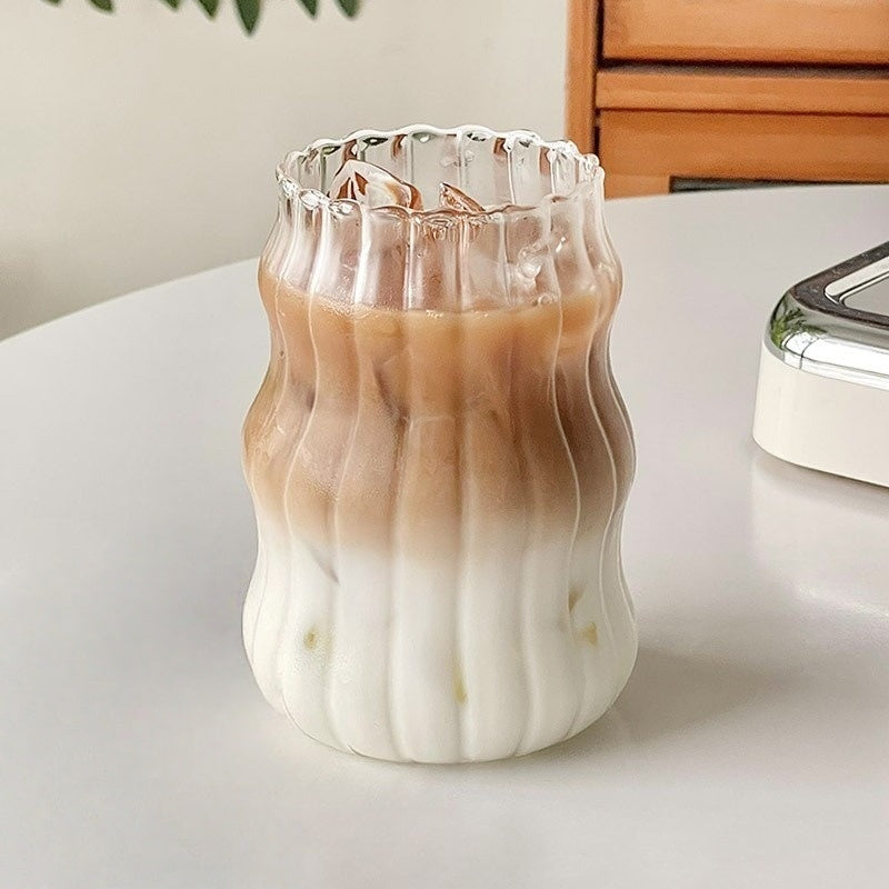 Ins Style High Borosilicate High Value Vertical Glass Water Cup with Bamboo Lid & Straw